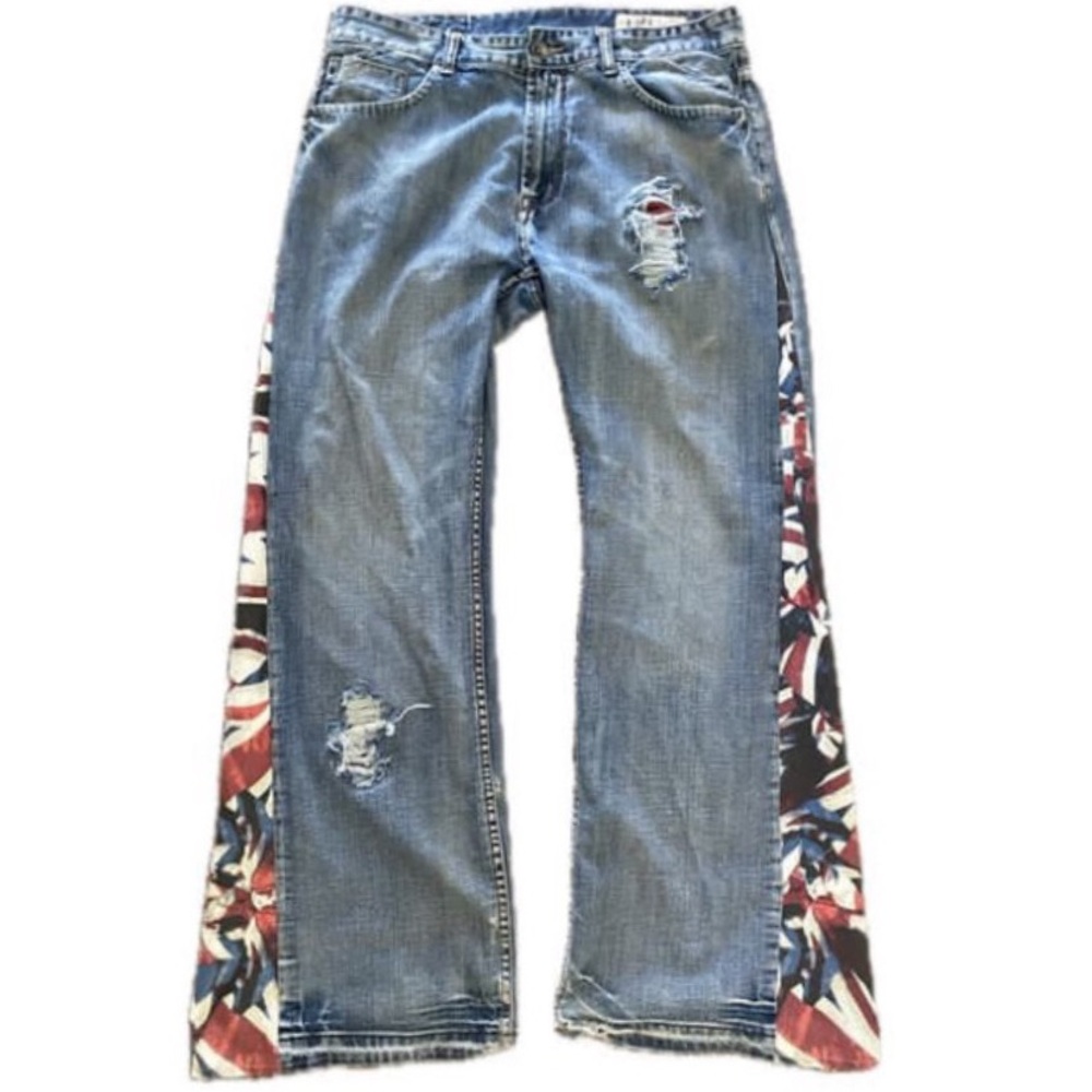 British flag flared with British flag rips unisex